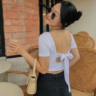 Áo Croptop Buộc Nơ Sau Cổ U Rộng Ngang Vai - Chuly