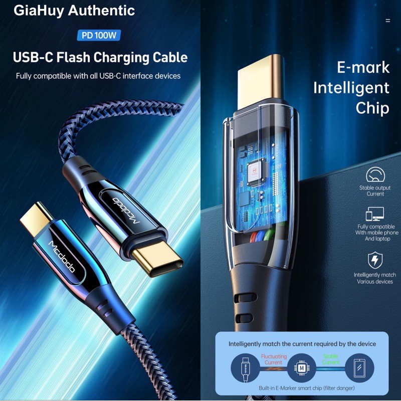 Cáp sạc nhanh MCDODO CA-812 USB-C to USB-C PD/PPS 100W chiều dài 1.2m & 2m