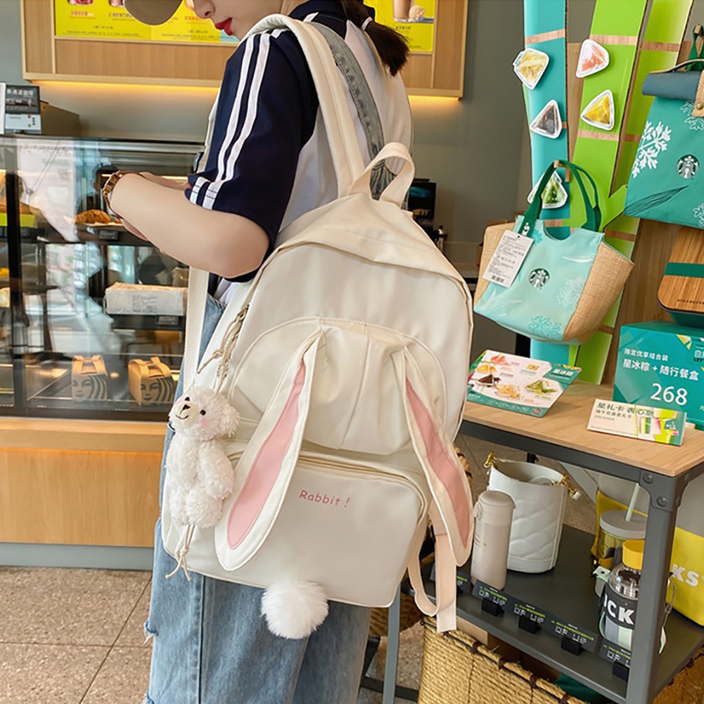 Thỏ Bé Gái Ba Lô Đi Học Nữ Công Suất Lớn Kawaii Lưng Mochila Hồng Nữ Bagpack Nylon Hoạt Hình Schoolbag