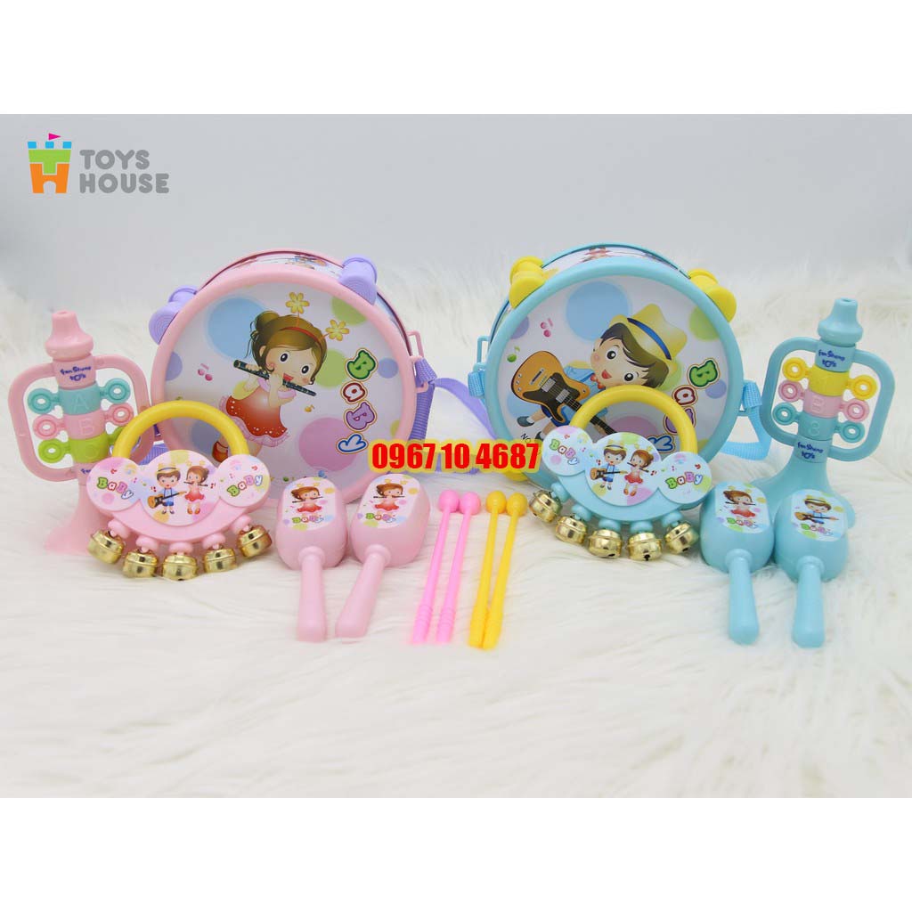 Set đồ chơi Xúc xắc, lục lạc, kèn, trống Toyshouse dành cho bé từ sơ sinh 733 - giúp bé phát triển thị giác, thính giác