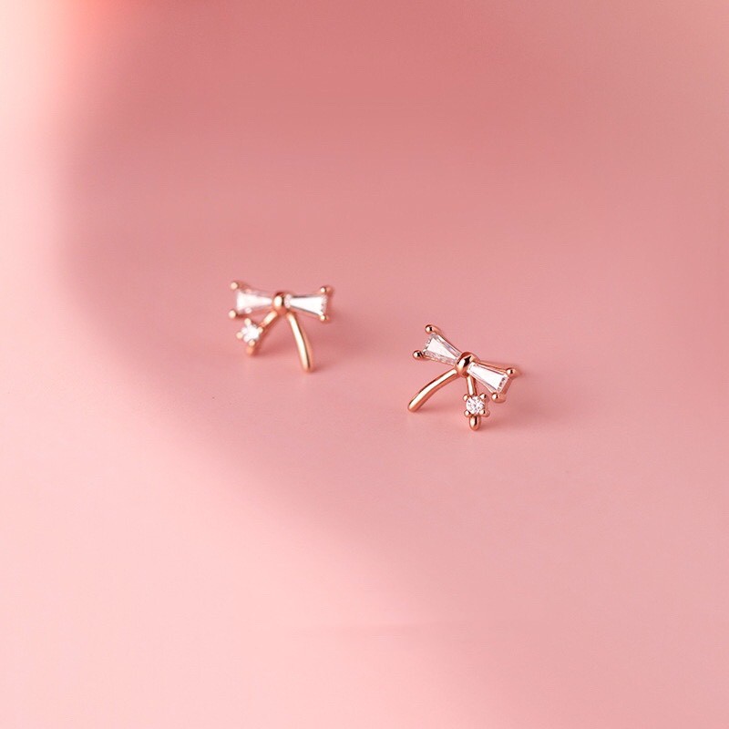 Bông tai bạc nữ H.A.S hình nơ đá - Khuyên tai bạc thời trang - HBT51