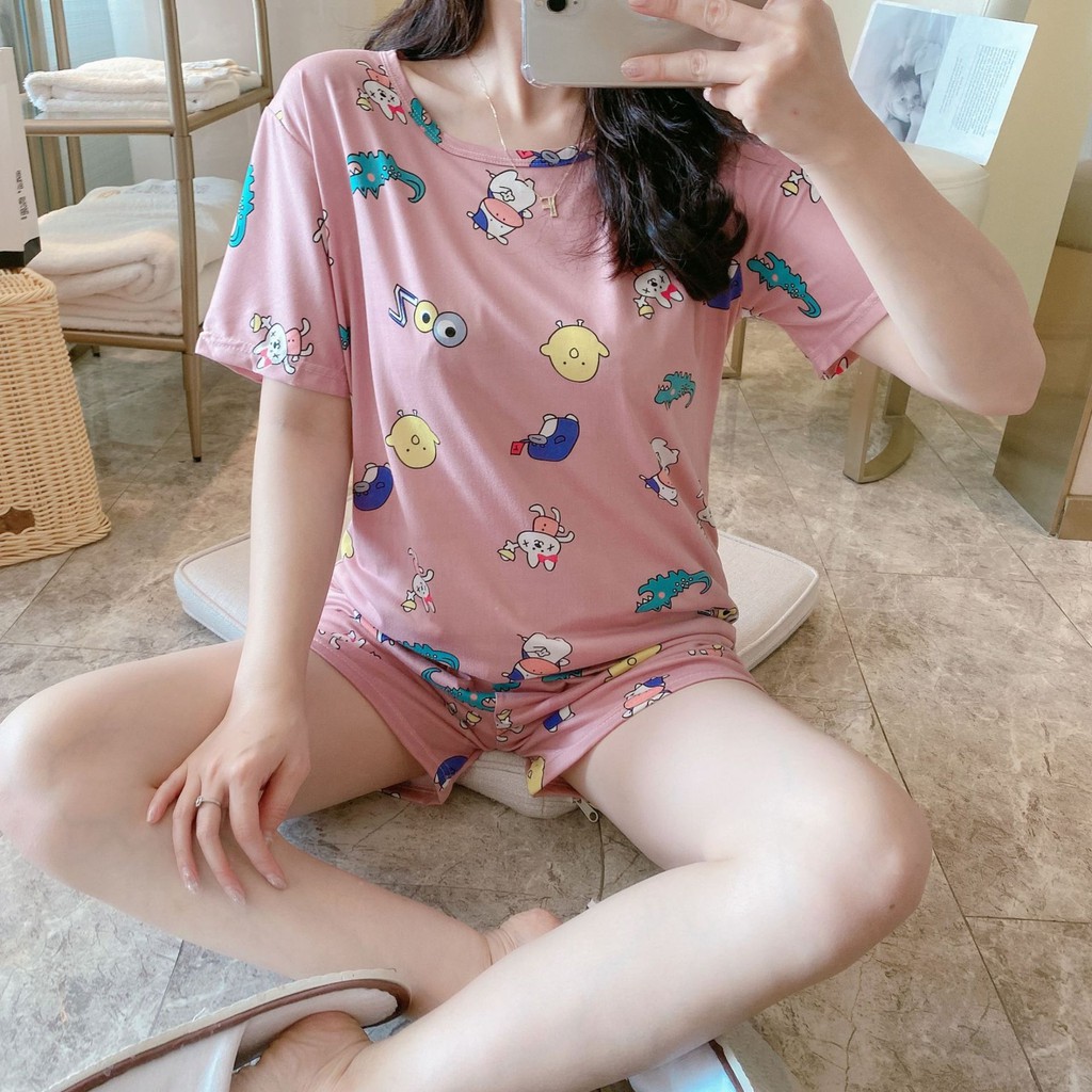 Set ulzzang đồ ngủ thun đùi họa tiết cá sấu DN019 (có ảnh thật)