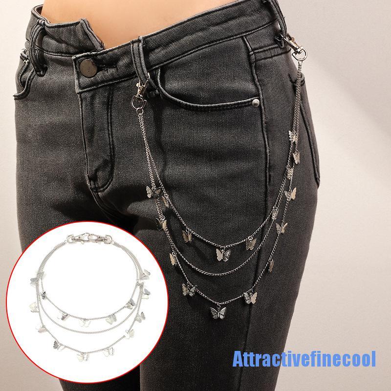Dây Xích Đeo Thắt Lưng Nhiều Lớp Gắn Móc Khóa Hình Bướm Phong Cách Punk Cho Nữ