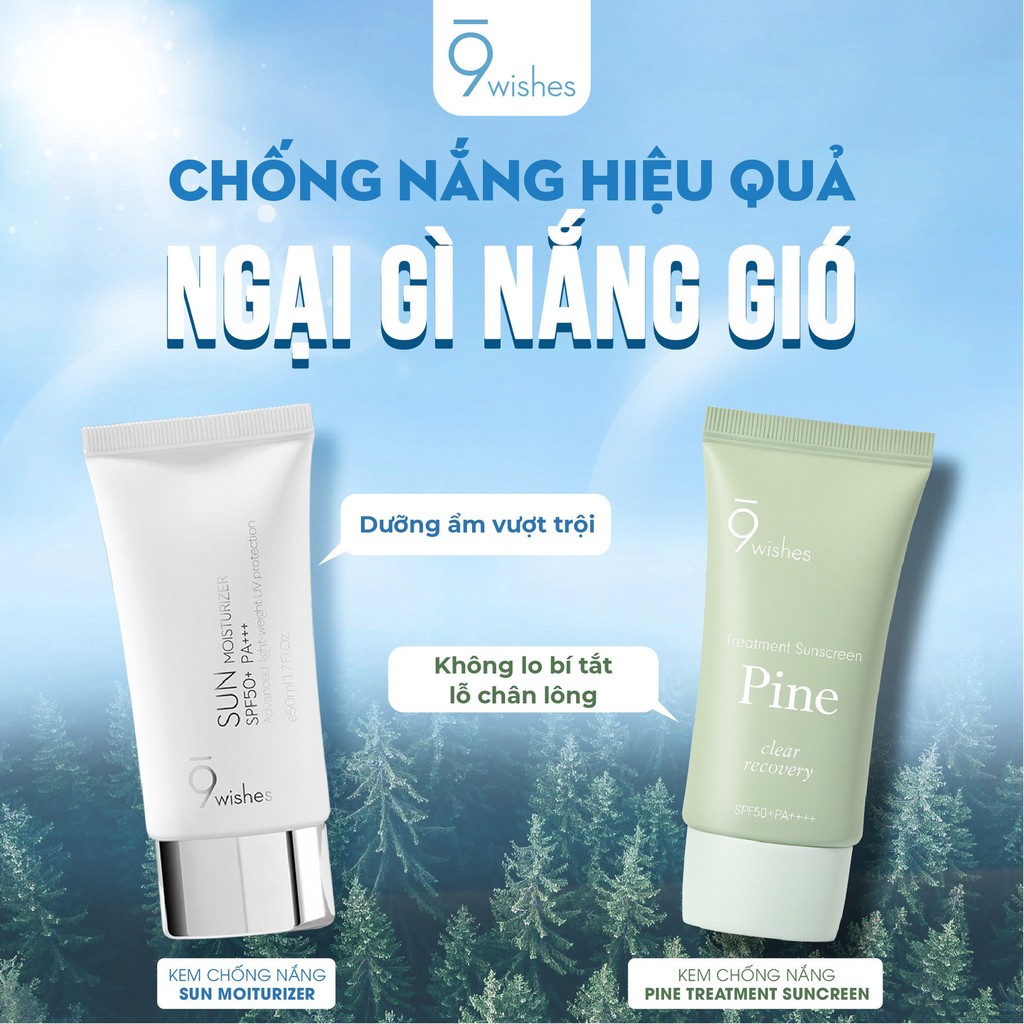 Kem Chống Nắng Bảo Vệ, Thanh Lọc và Phục Hồi Da 9 Wishes Pine Treatment Sunscreen SPF50+ PA++++ 50ml