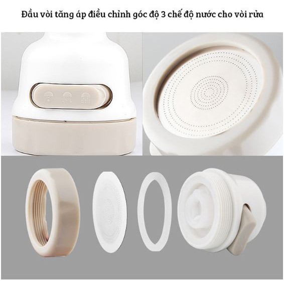 Đầu vòi rửa bát tăng áp 2 chế độ xoay 360 độ