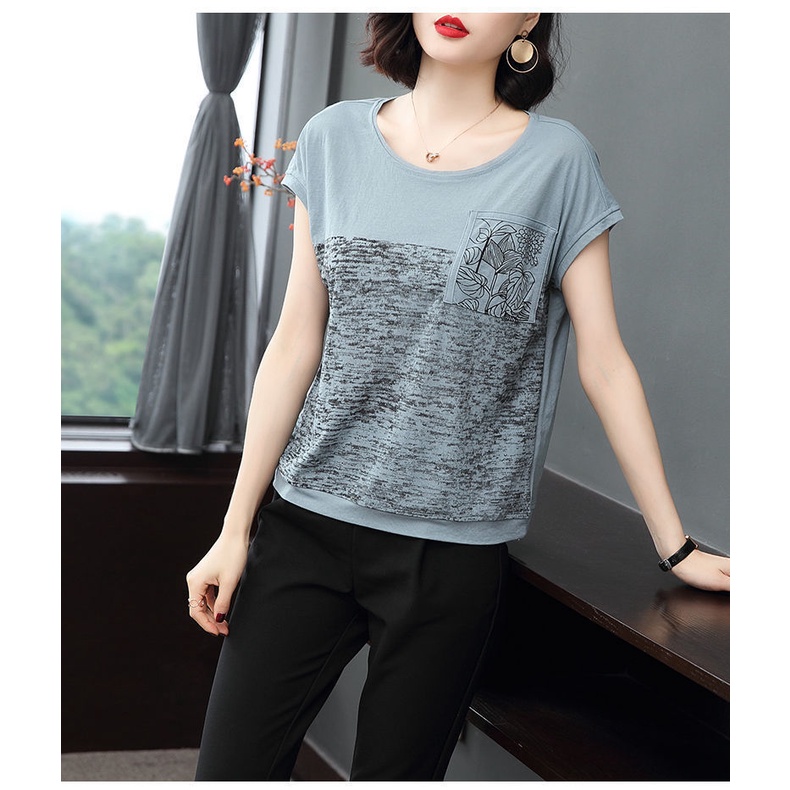 Áo thun tay ngắn dáng rộng in họa tiết thời trang mùa hè cho phụ nữ trung niên