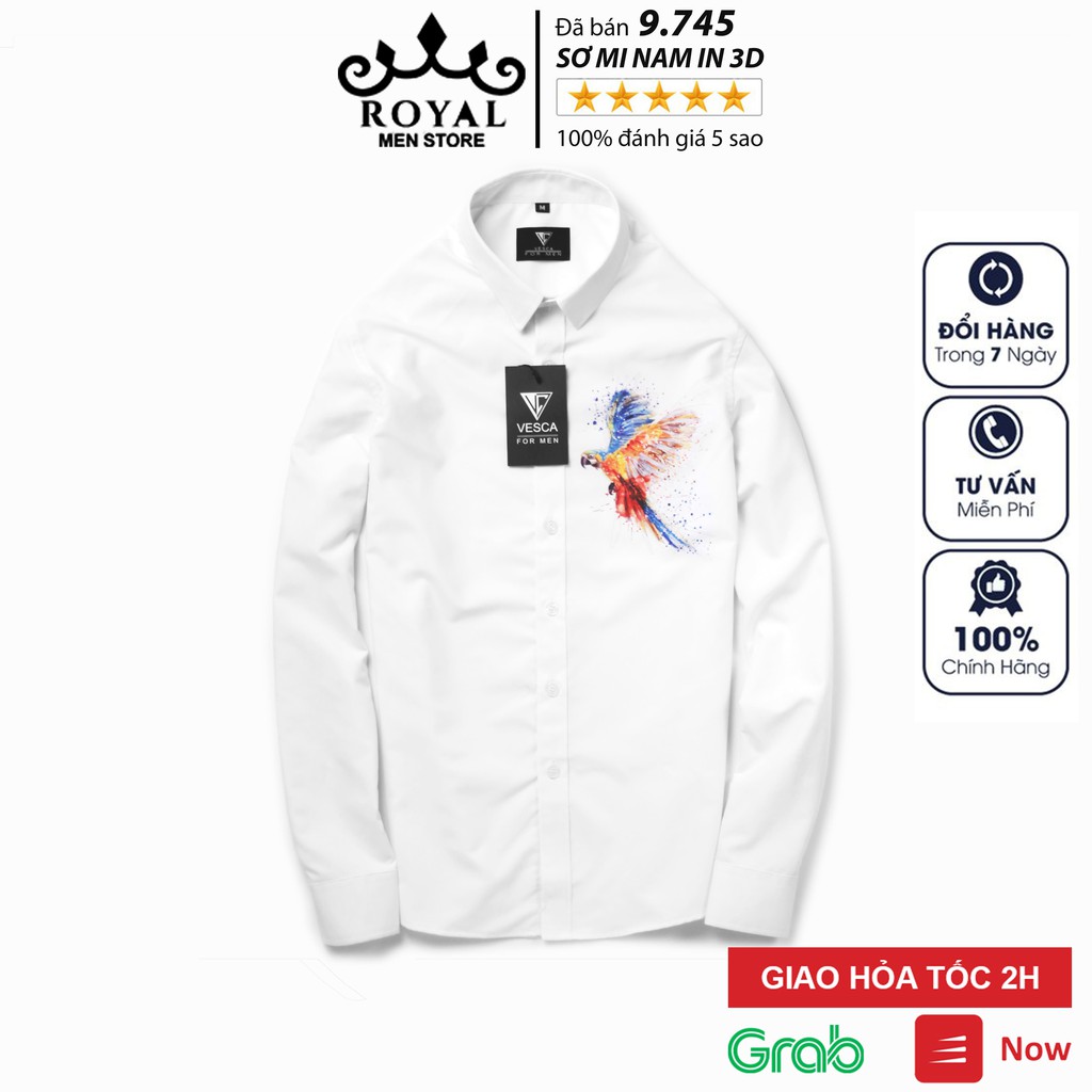 Sơ mi nam đẹp cao cấp in 3d hình phượng hoàng Vesca dáng thời trang công sở đẹp