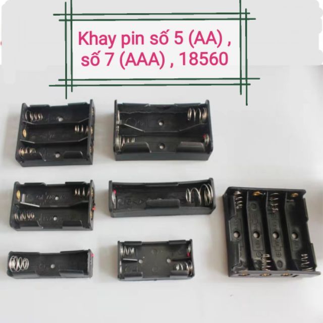 Đế pin khay đựng pin số 5-AA, số 7-AAA, 18650 mắc nối tiếp 1pin-4pin có dây nối