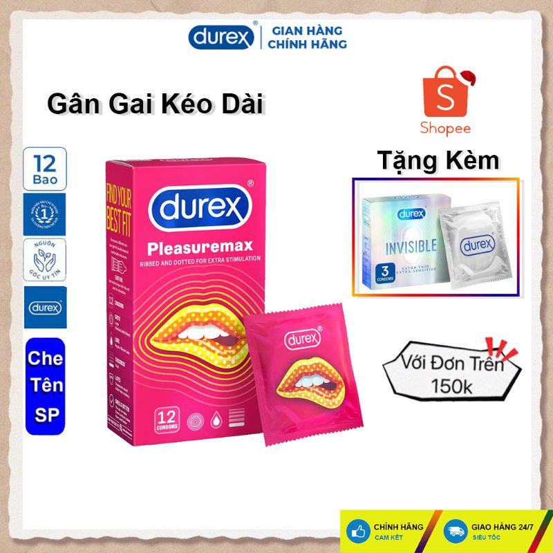 Bao cao su gai Durex Pleasuremax hộp 12 chiếc. Bao cao su gai tăng độ khoái cảm