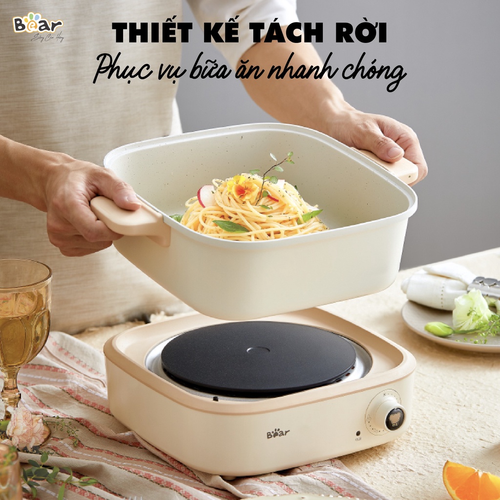 Nồi Lẩu Điện Đa Năng Bear 7 trong 1 Chống Dính Cao Cấp, Nấu Lẩu Thịt Nướng Tiết Kiệm Điện DHG-C40M1