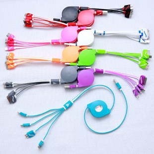 Cáp sạc dây rút 4 đầu dài 1m xạc đa năng nhiều màu dùng trên ô tô hoặc cho điện thoại máy tính bảng