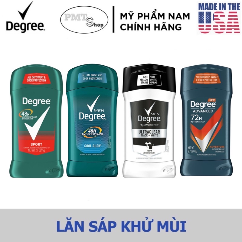 [USA] Lăn sáp khử mùi nam Degree men 85g Black &amp; White, Cool Rush , Sport , Adventure 76g - M