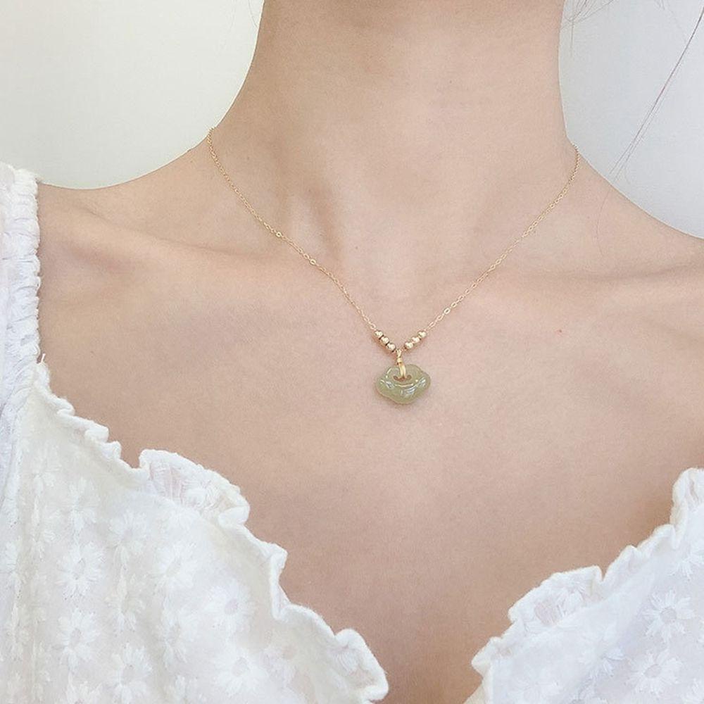 BACK2LIFE Vòng cổ Mặt Ổ Khóa Sau 2Lip Màu Xanh Lá Ngọc Phong Cách Hàn Quốc Cổ Điển