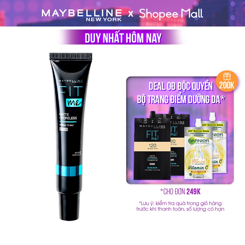 Kem Lót Kiềm Dầu Ngăn Xuống Tông SPF 20 Fit Me Primer Matte+Poreless Maybelline New York 30ml