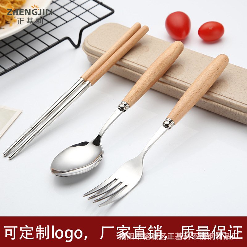 Bộ đũa thìa, dĩa, cán gỗ tiện dụng - br00329