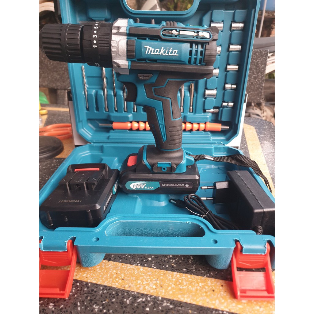 Máy khoan pin 36V Makita 3 chức năng có búa - Tặng kèm 24 chi tiết gồm các mũi khoan + Mũi bắt vít