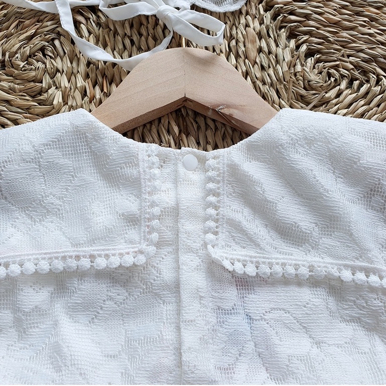 Body váy công chúa cho bé gái sơ sinh RIOKIDS, quần áo đầy tháng, thôi nôi ren hoa trắng BD73