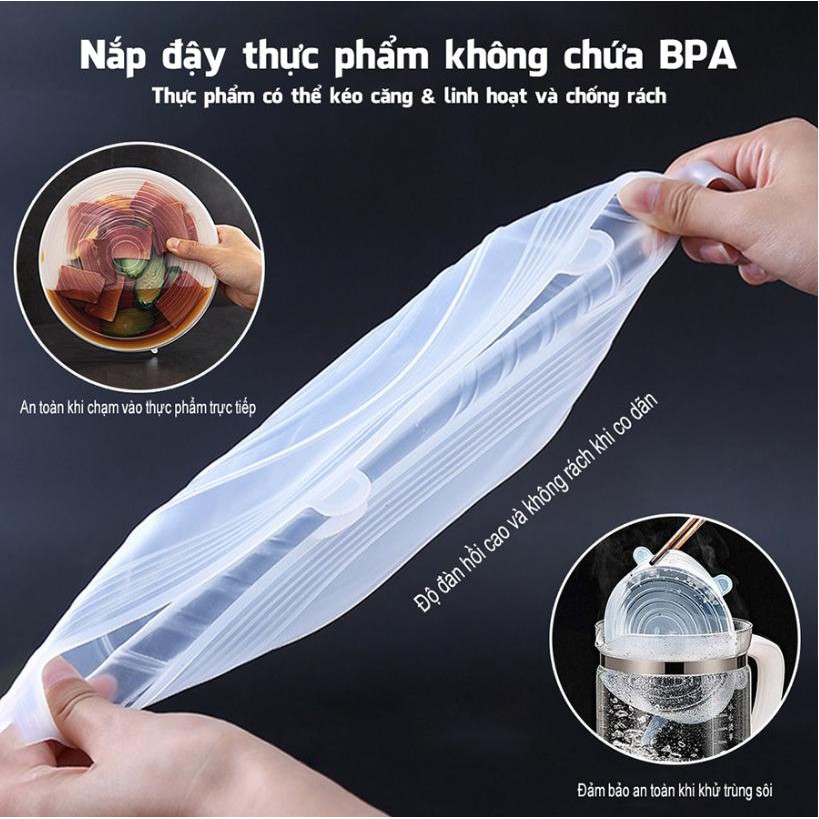 Bộ 6 Màng bọc silicon co giãn - nắp đậy silicon siêu dai, bọc tô chén bát và bảo quản thực phẩm đơn giản [NẮP SILICON] | BigBuy360 - bigbuy360.vn