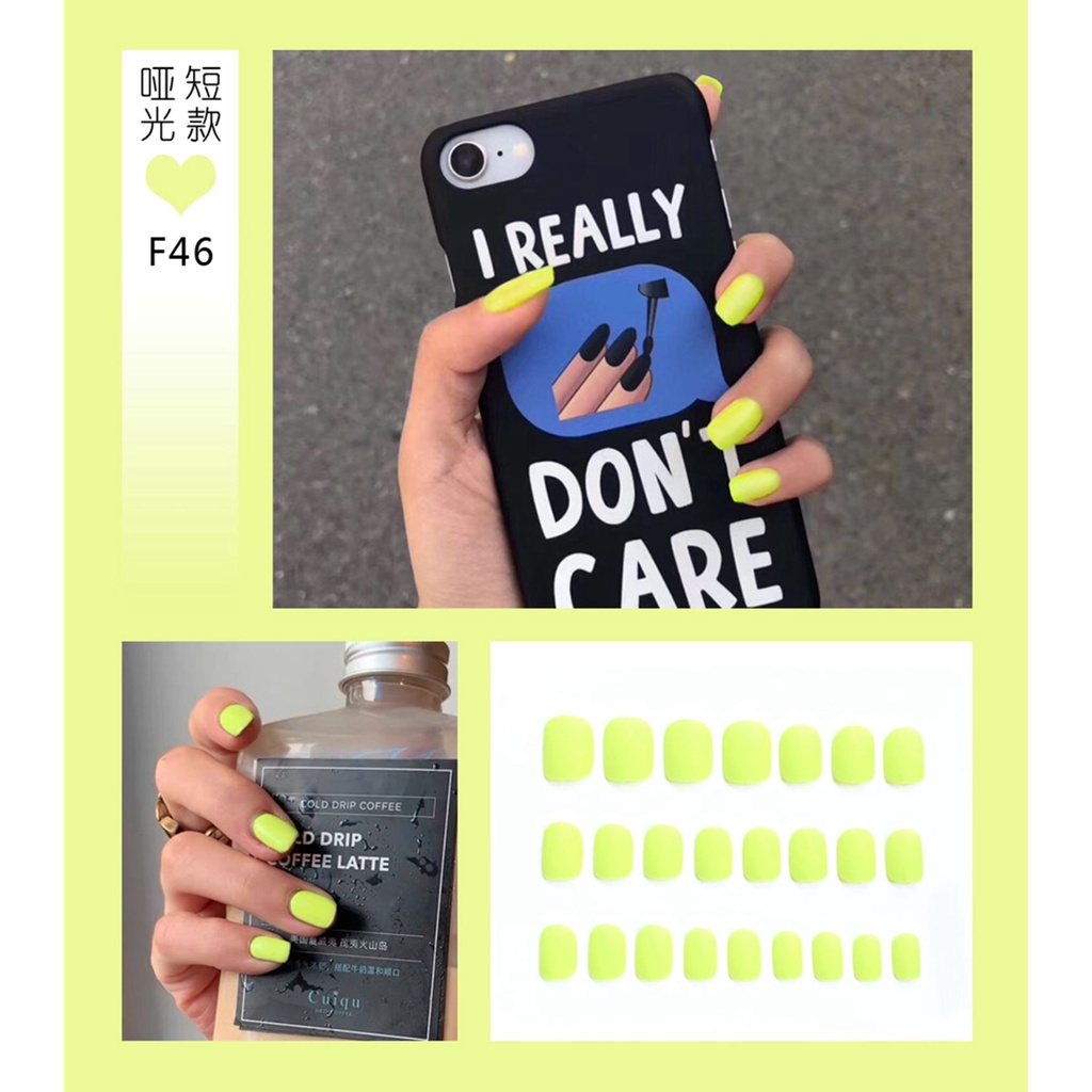 [Hàng mới về] Hộp 24 móng tay giả ngắn màu nhám thời trang cho nữ với keo tiện dụng