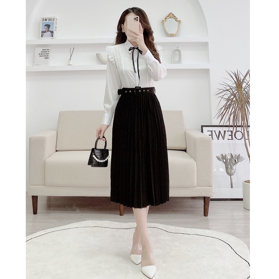Chân váy xếp ly dáng dài đai eo vuông ZYM'S HOUSE K939, K940, K941, k942 (Freesize dưới 62KG)