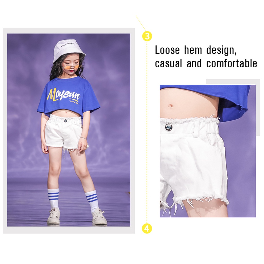 Bộ Trang Phục Nhảy Hip Hop Gồm Áo + Chân Váy Ngắn Phong Cách Hip Hop Cho Bé 4-16 Tuổi