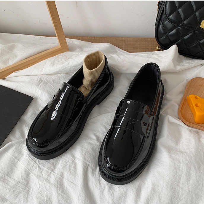 Giày loafer đế dày ulzzang, giày moca bệt đế 3cm vintage