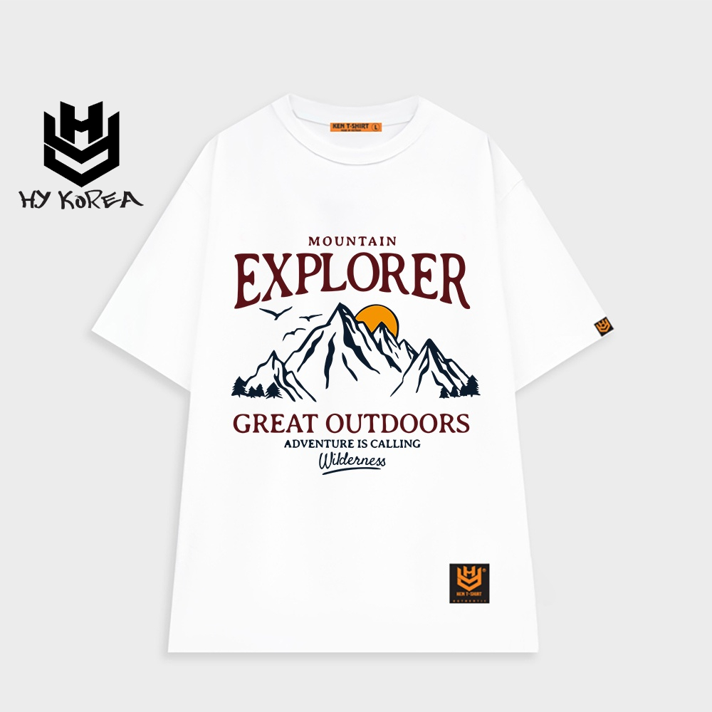 Áo thun nhóm lớp tay lỡ HY KOREA nam nữ form rộng in hình Núi Explorer 524
