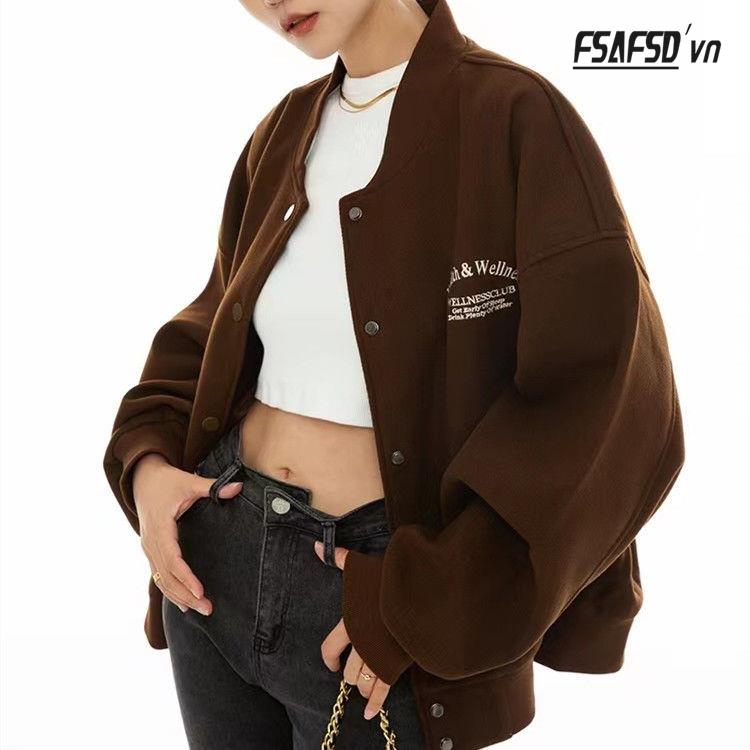 Áo Khoác Bóng Chày Ngắn Dáng Rộng Thêu Họa Tiết Kiểu Retro Mỹ Thời Trang Mùa Thu Cho Các Cặp Đôi