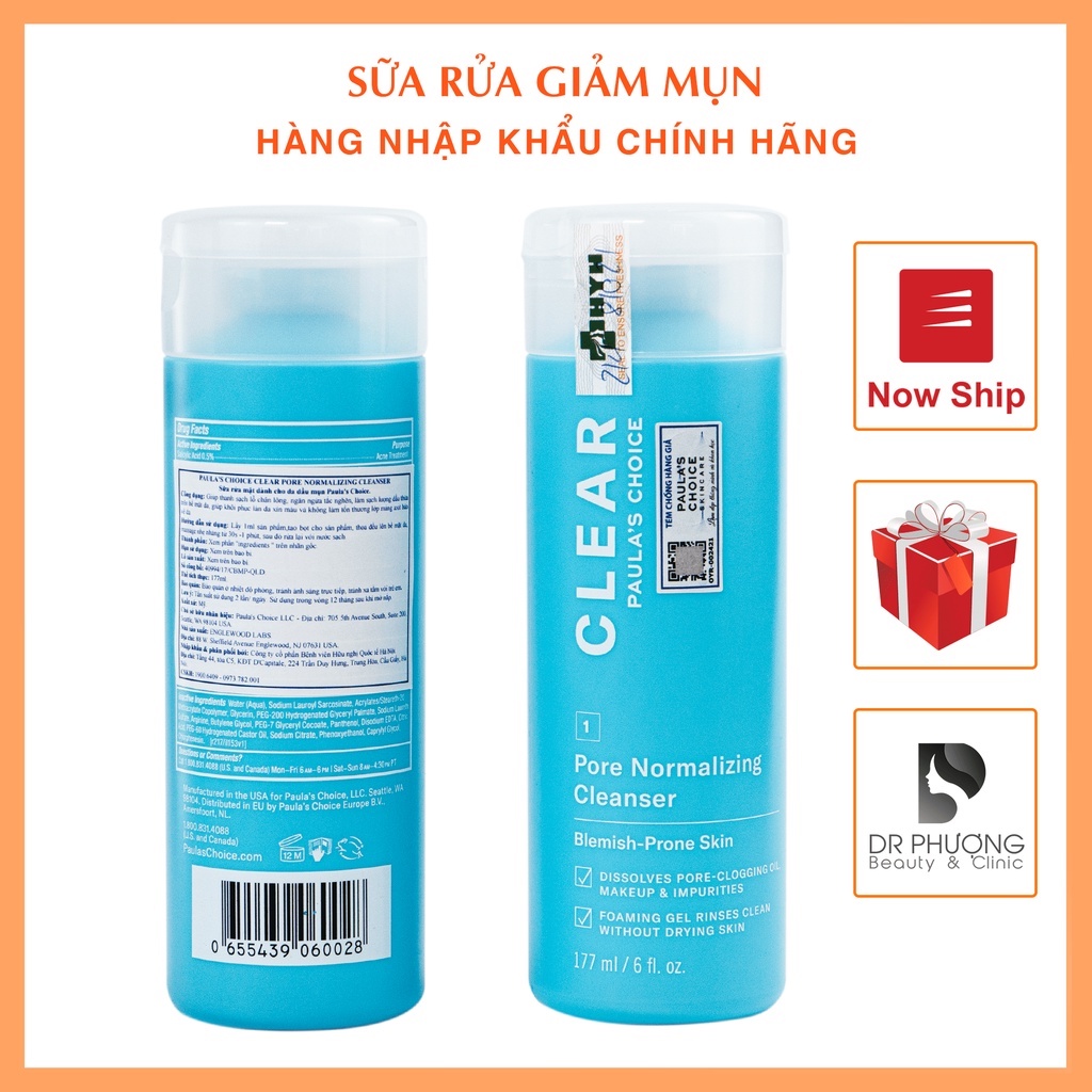 [CHÍNH HÃNG] Sữa rửa mặt giảm mụn giúp thu nhỏ lỗ chân lông Clear Paula’s Choice