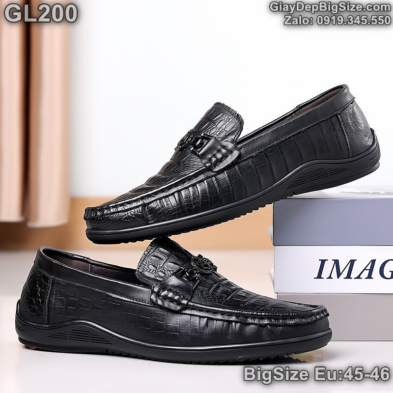 Giày mọi xỏ vân cá sấu, giày lười big size cỡ lớn EU:45-46 cho nam cao to chân ú bè - GL200