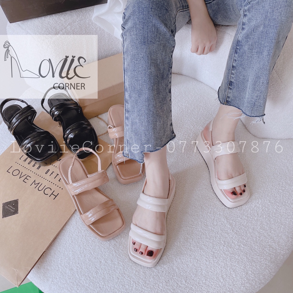 SANDAL NỮ LOVIIECORNER - GIÀY BÁNH MÌ THỜI TRANG HAI QUAI NGANG ĐẾ BẰNG NỮ TÍNH S220821