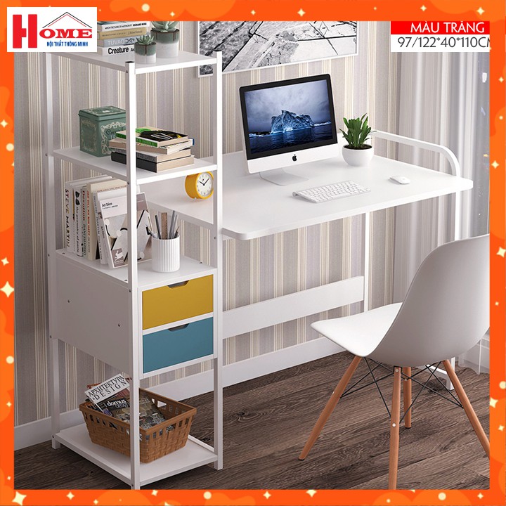 BÀN LÀM VIỆC LIỀN KỆ SÁCH, BÀN HỌC KÈM GIÁ SÁCH, CÓ NGĂN KÉO (KÍCH THƯỚC 122x40x110cm) | BigBuy360 - bigbuy360.vn