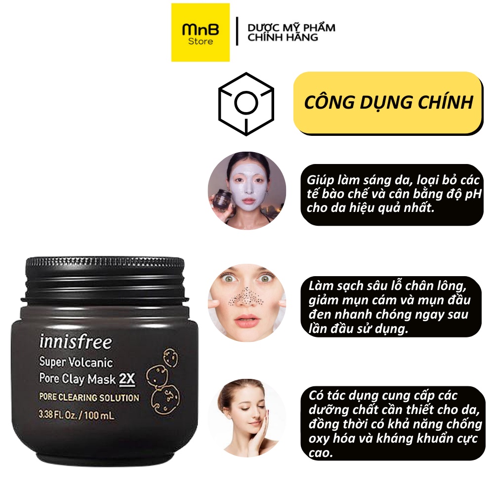 Mặt Nạ Đất Sét Innisfree Super Volcanic Pore Clay Mask 2X Tro Núi Lửa Làm Sạch Lỗ Chân Lông