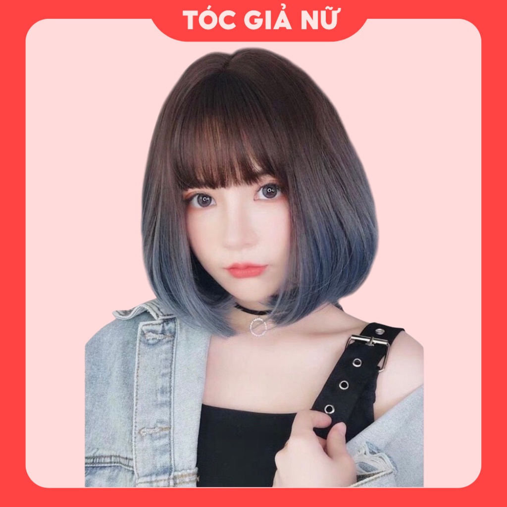 Tóc giả nữ nguyên đầu vic omber xanh tăng lưới 8078