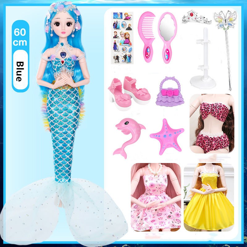 Bộ đồ chơi búp bê Barbie công chúa nhân ngư 60CM kèm phụ kiện xinh xắn kích thước lớn cho bé gái