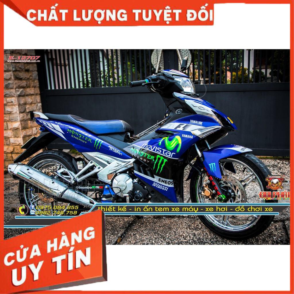 Tem Trùm Xe Exciter 150 Xanh Trắng Movistar