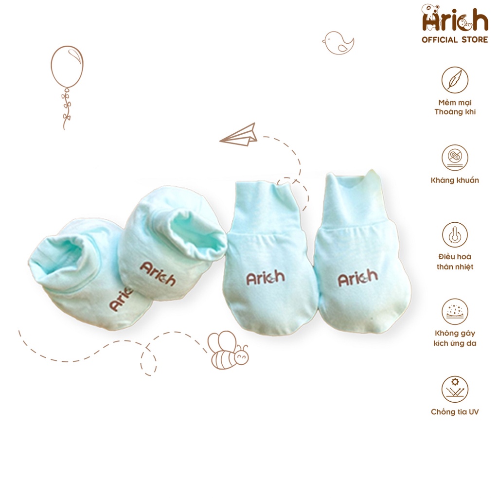 Set bao tay, bao chân Arich mẫu trơn cho bé sơ sinh (0-6M)