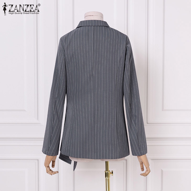 Áo blazer ZANZEA tay dài có dây rút họa tiết kẻ sọc hợp thời trang cho nữ | BigBuy360 - bigbuy360.vn