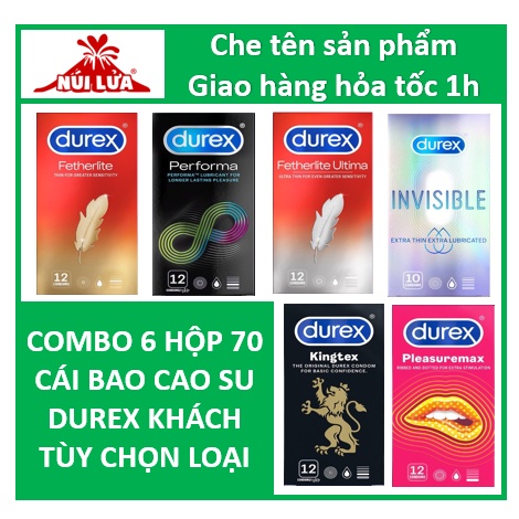 Combo 6 Hộp 70 Bao Cao Su Durex Pleasurexmax, Durex Kingtex Durex Performa, Durex Invisible, Durex Fertherlite, Ultima