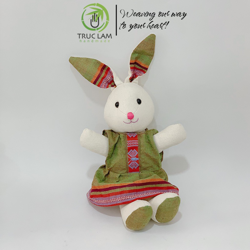 Đồ Chơi Cho Bé Thú Nhồi Bông Hình Thỏ Mẹ Mặc Váy Vải Thổ Cẩm Dệt Tay Bông Gòn Cao Cấp – Trúc Lâm Handmade