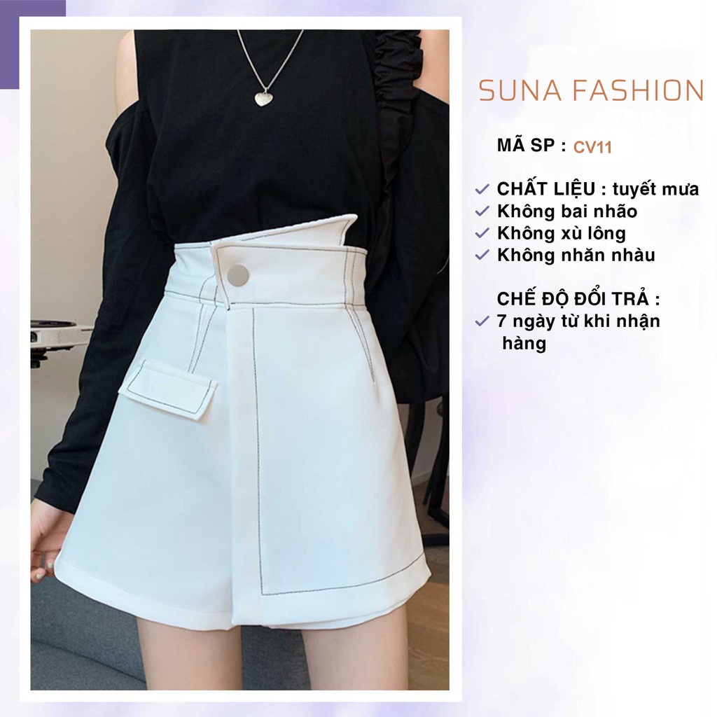 Chân váy nữ vạt chéo chỉ nổi , Quần giả váy lưng cao vạt chéo SUNA FASHION từ 42 - 60kg