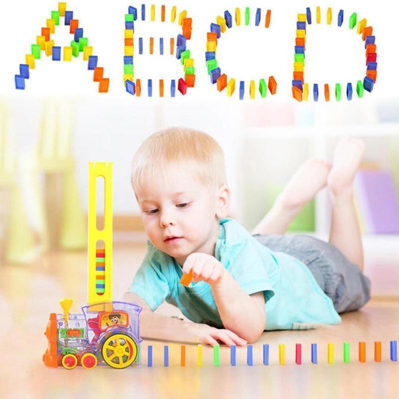 Bộ đồ chơi sáng tạo cho trẻ em trên 2 tuổi - Tàu hỏa xếp hình domino chạy pin tự động giúp bé phát triển khả năng tư duy