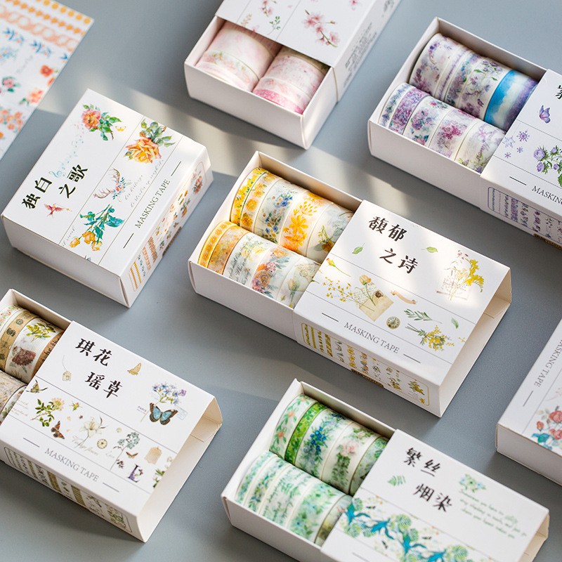 Set băng dính washi tape Sắc hoa trang trí planner WT2044