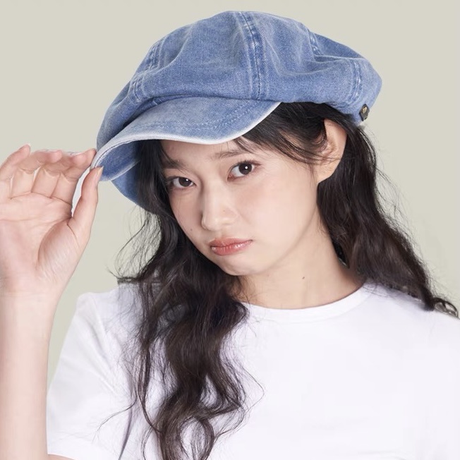 Mũ beret MG STUDIO denim cỡ lớn sành điệu hợp thờI trang