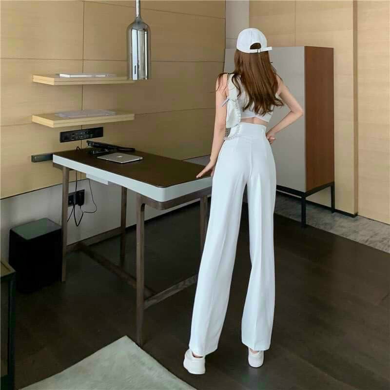 Quần ống rộng nữ lưng cao hai khuy , quần tây ống suông chất tuyết mưa nhiều màu DUMI