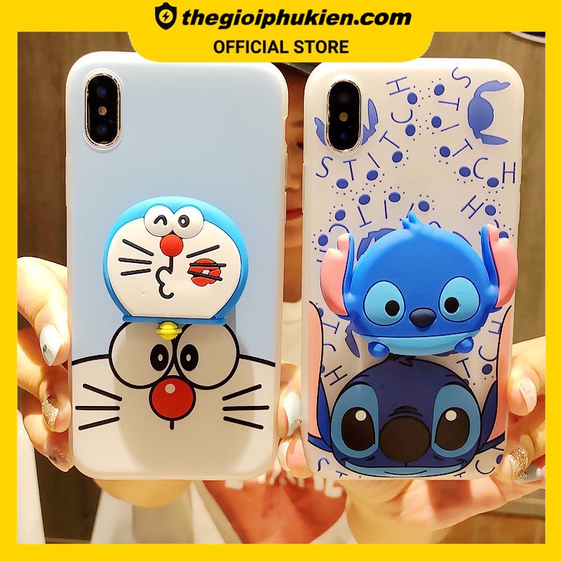 ốp lưng iphone stich và doramon ốp iphone từ 6 đến 11 pro max tặng kèm giá đỡ đa năng - b87
