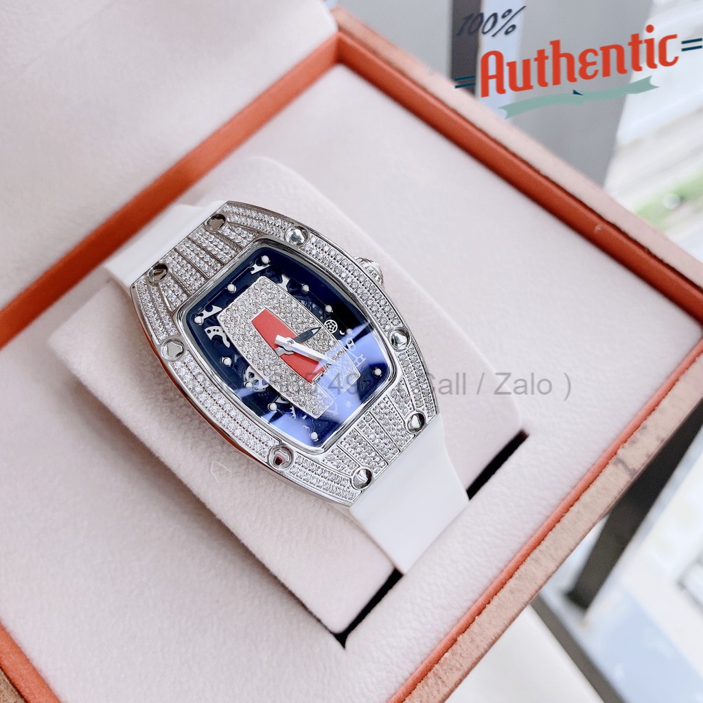 Đồng Hồ Huboler Hanboro Nữ Dây Silicon Trắng Mặt Đính Đá 31x42mm