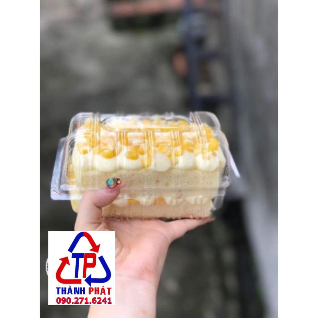 100 Hôp nhựa H149 - Hộp nhựa nắp gập đựng bánh bông lan cuộn 14cm