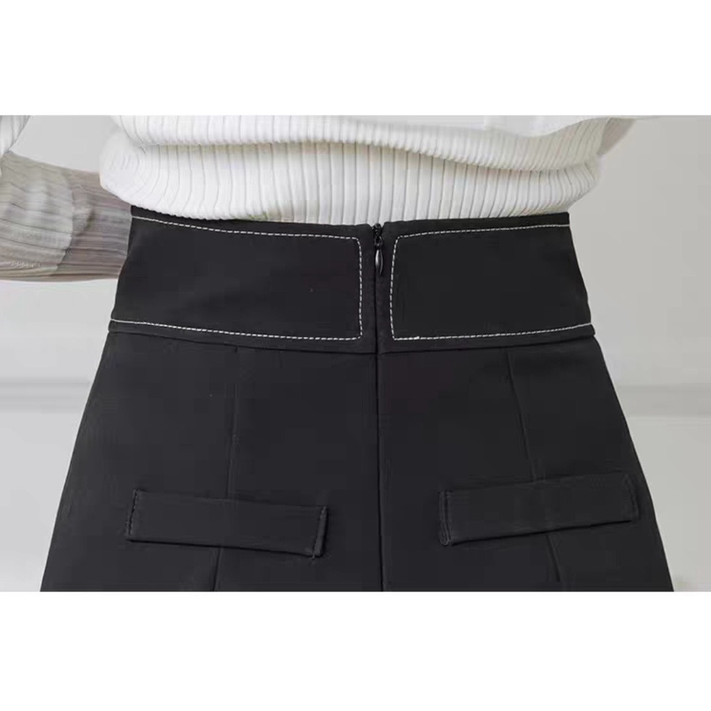 Quần Giả Váy Nữ Cạp Cao Cá Tính May Chỉ Nổi Màu Trắng Đen Chất Đẹp Dáng Ngắn Minxinh Shop Mã Qv085