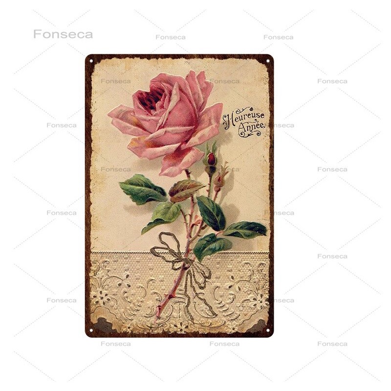 Bảng hiệu bằng thiếc kim loại hình bông hoa treo tường trang trí cho nhà bếp/quán bar phong cách vintage